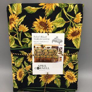 April Cornell Soleil Sunflower 60x104 Tablecloth Black Yellow 100% Cotton NEW